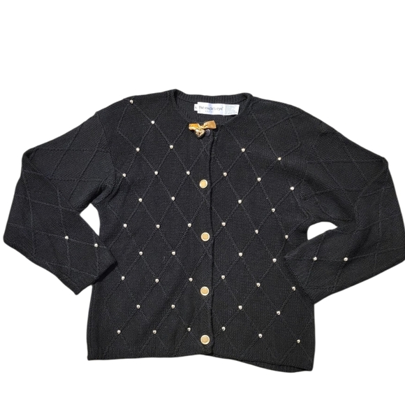 Eagles Eye Sweaters - Vintage Eagles Eye Women's Cardigan Sweater Black GOLD Heart Charms Large